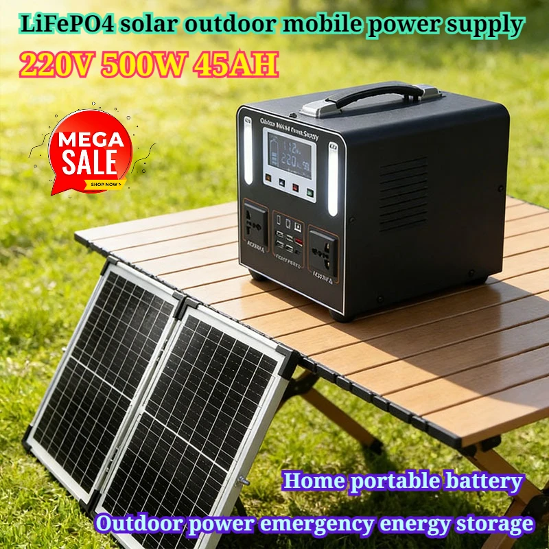 

New 500W LiFePO4 220V High Power Portable Power Station 45AH Solar Outdoor Mobile Power Supply Home Emergency Energy Storage