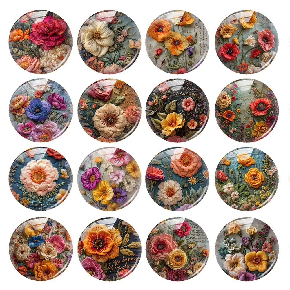 Random Mixed Round/Oval/Square Plants Flower Photo Glass Cabochon Flatback Demo Cameo For Diy Jewelry Making Handmade