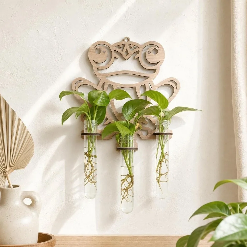 Wall Shelf Wooden Hydroponic Planter Shelf Home Ornaments Vase Wall Decoration Hollow Out Retro Wall
