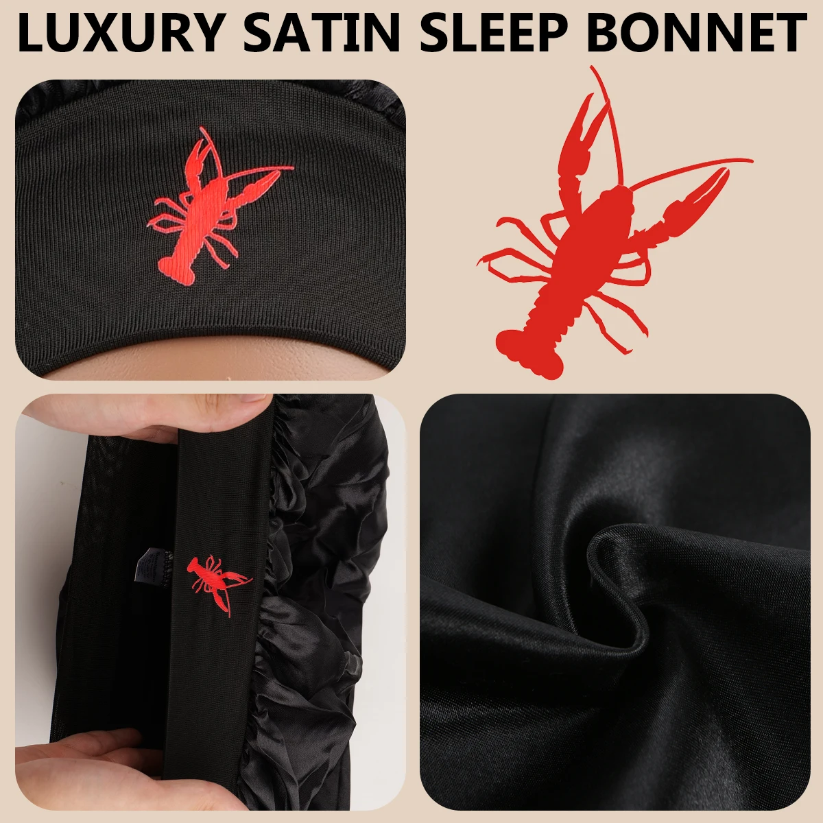 Lobster Print Silk Sleep Cap Unisex Soft Comfortable Design for Nighttime Use Fashionable Ladies Hair Protection Headwear