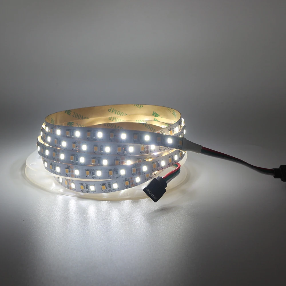 5 متر ثنائي اللون عالي CRI 90 + SMD2835 CCT عكس الضوء LED قطاع ضوء 12 فولت 24 فولت WW CW درجة حرارة اللون قابل للتعديل مرنة LED الشريط