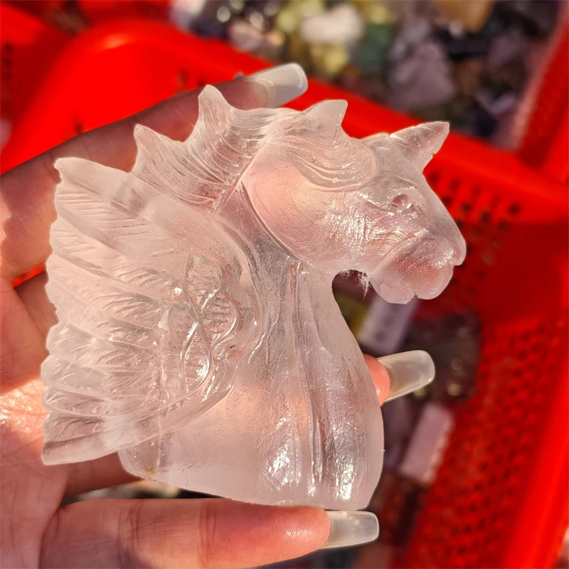 

Natural Clear Quartz Unicorn Carving Healing Reiki Stone Pink Crystal Home Decoration Ornaments Gifts 1pcs