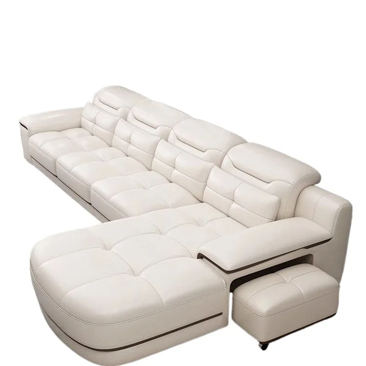 Ledersofa, leichter Luxus, italienisches Ledersofa, Wohnzimmer, kleine Wohnung, komplette Möbelkombination, geschwungenes Sofa, universell einsetzbar