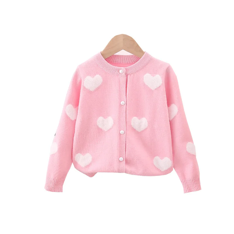 Manufacturer wholesale children's clothing girls' woolen cardigan 24 autumn new item baby mink love jacquard bag Core yarn sweat