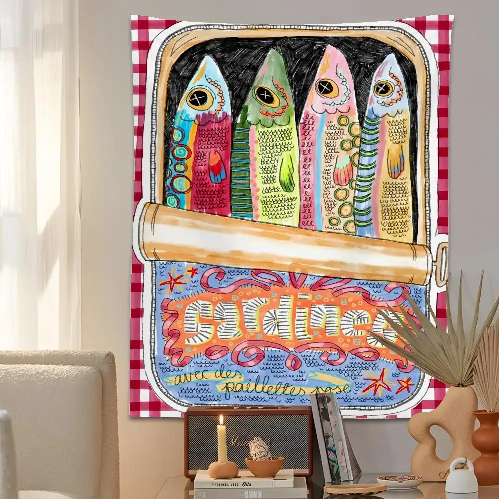 Coastal Charm Sardine Can Tapestry Microfiber Background Art Decor For Bedroom Living Room Garden Outdoor Festival Wall Decor