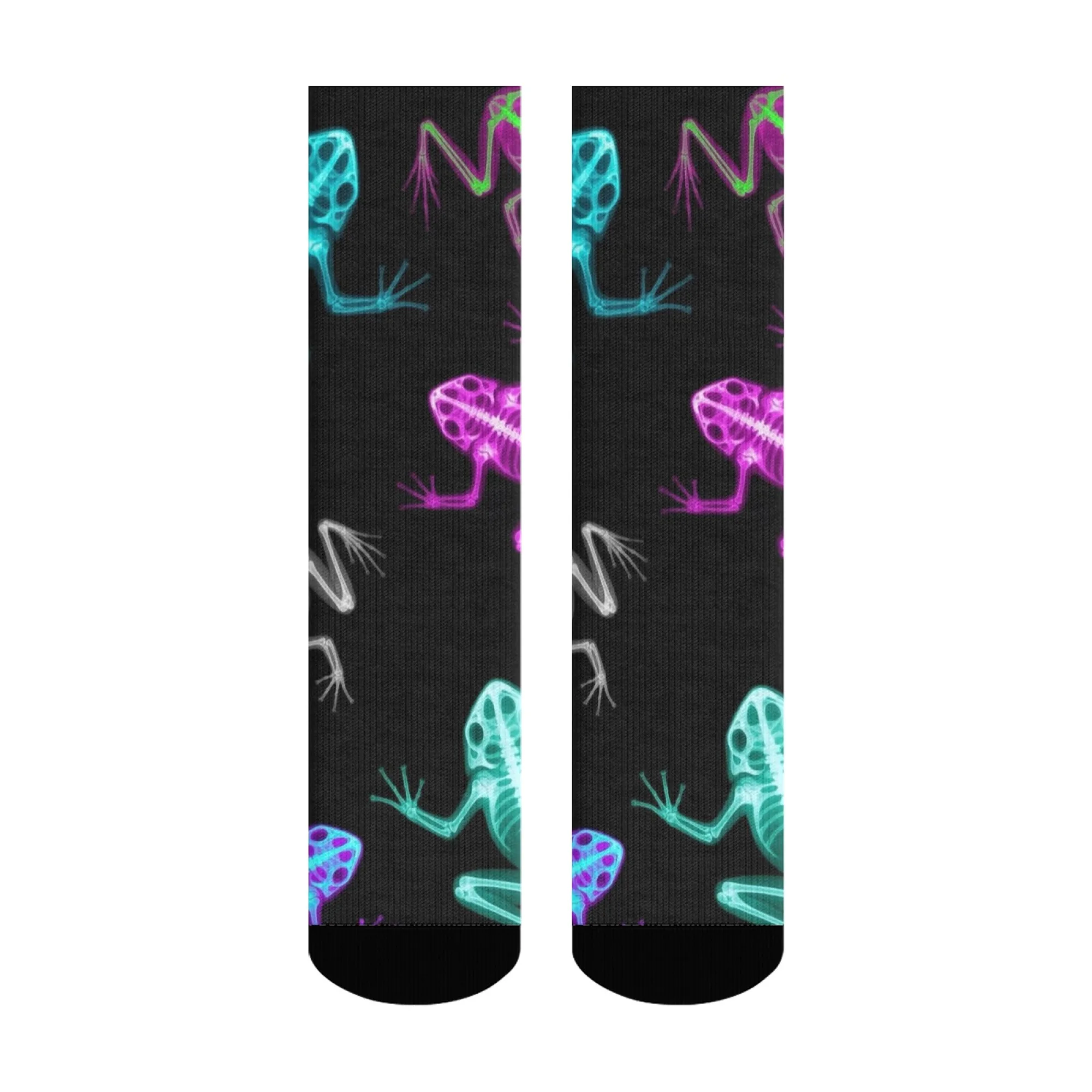 Colorful Iridescent X-ray Frog Skeleton Men Crew Socks Creative Pattern Funny for Nocturnal Loungewear & Sleepover Party Vibes