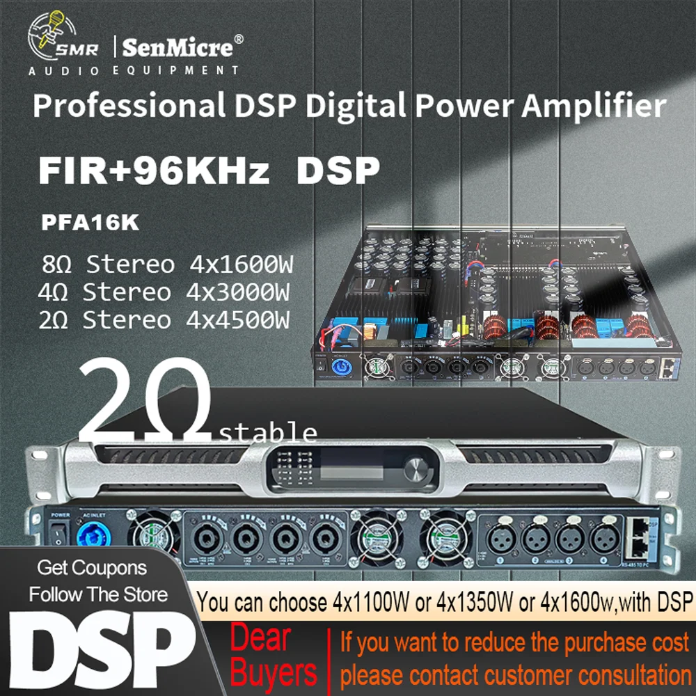 

SenMicre PFA16K Professional 2ohm Stable Power Amplifier 4 Channel 4x1600W DSP DJ Subwoofer Amplifier Line Array Speaker AMP