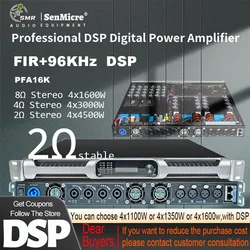 SenMicre PFA16K Professional 2ohm Stable Power Amplifier 4 Channel 4x1600W DSP DJ Subwoofer Amplifier Line Array Speaker AMP