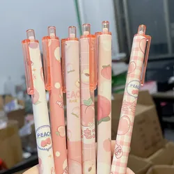 Bolígrafo Kawaii de 6 piezas para regreso a la escuela, de color rosa y melocotón bonito bolígrafo, tinta negra, suministros escolares de oficina, juego de bolígrafos de papelería japonesa