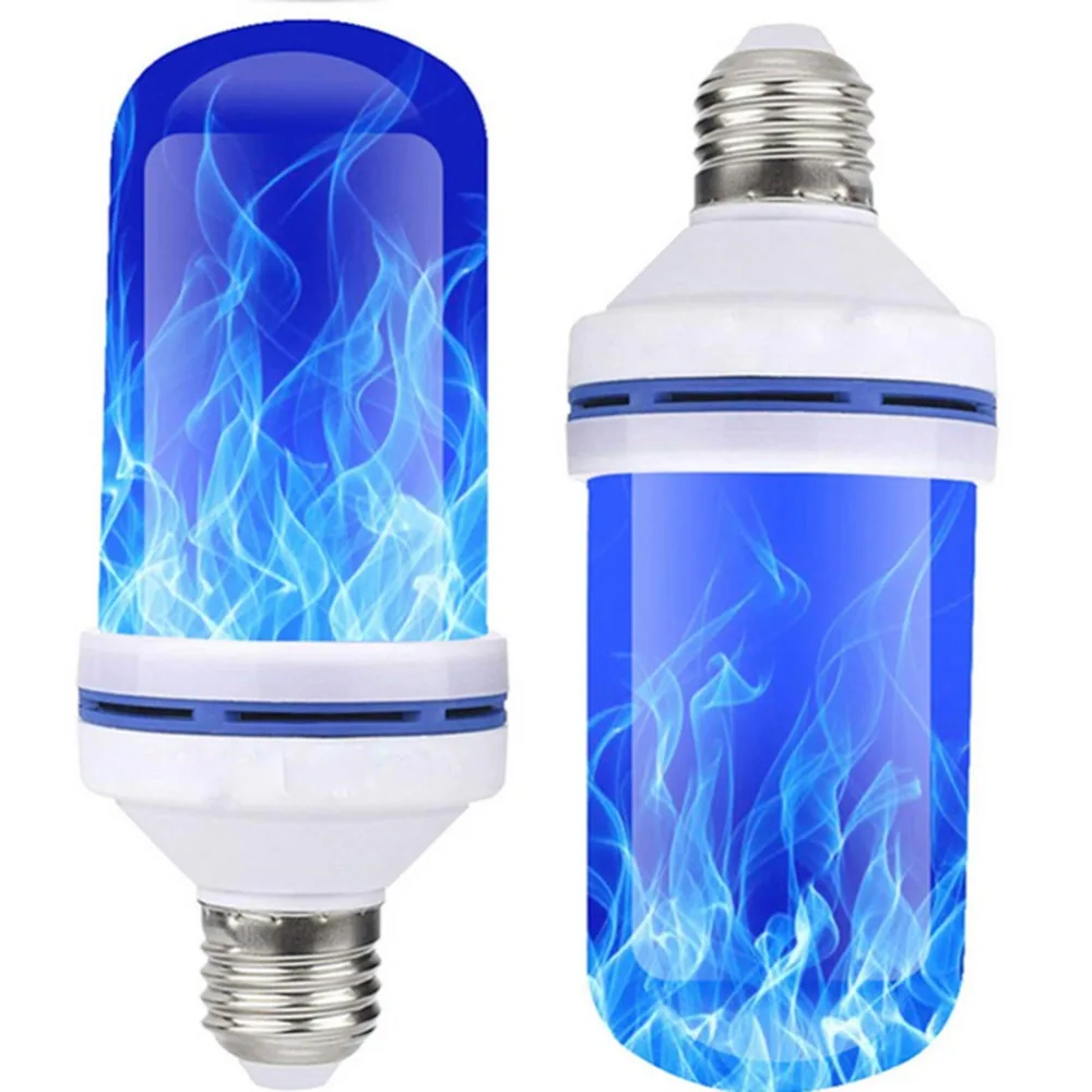 2 Pack E27 Base Flame Effect Light Bulb 3W 4 Modes LED Flame Light Bulb Blue Light Upside Down Effect Flickering Light Bulb