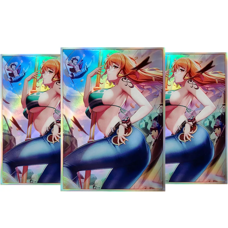 

60Pcs/Set Universal Card Sleeves ONE PIECE Nami OPCG PTCG Anime Game Color Flash Holographic Protector Film Album Binder DIY Toy