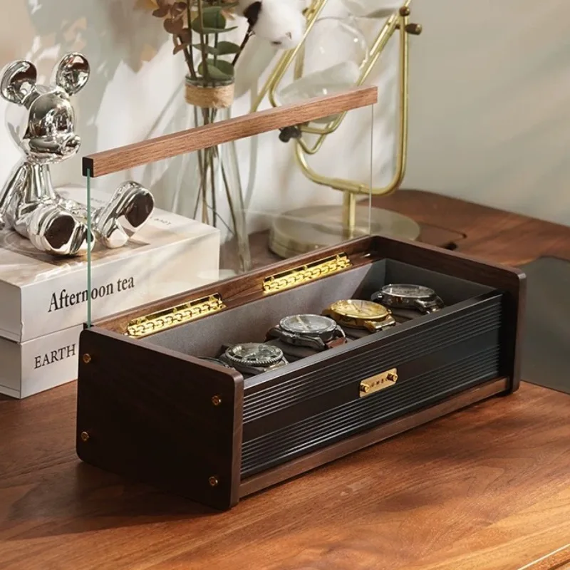 Wooden Watch Storage Box Retro Man Watches Display Boxes 5 Slot Watch Organizer Case Desktop Large Capacity Watches Cases
