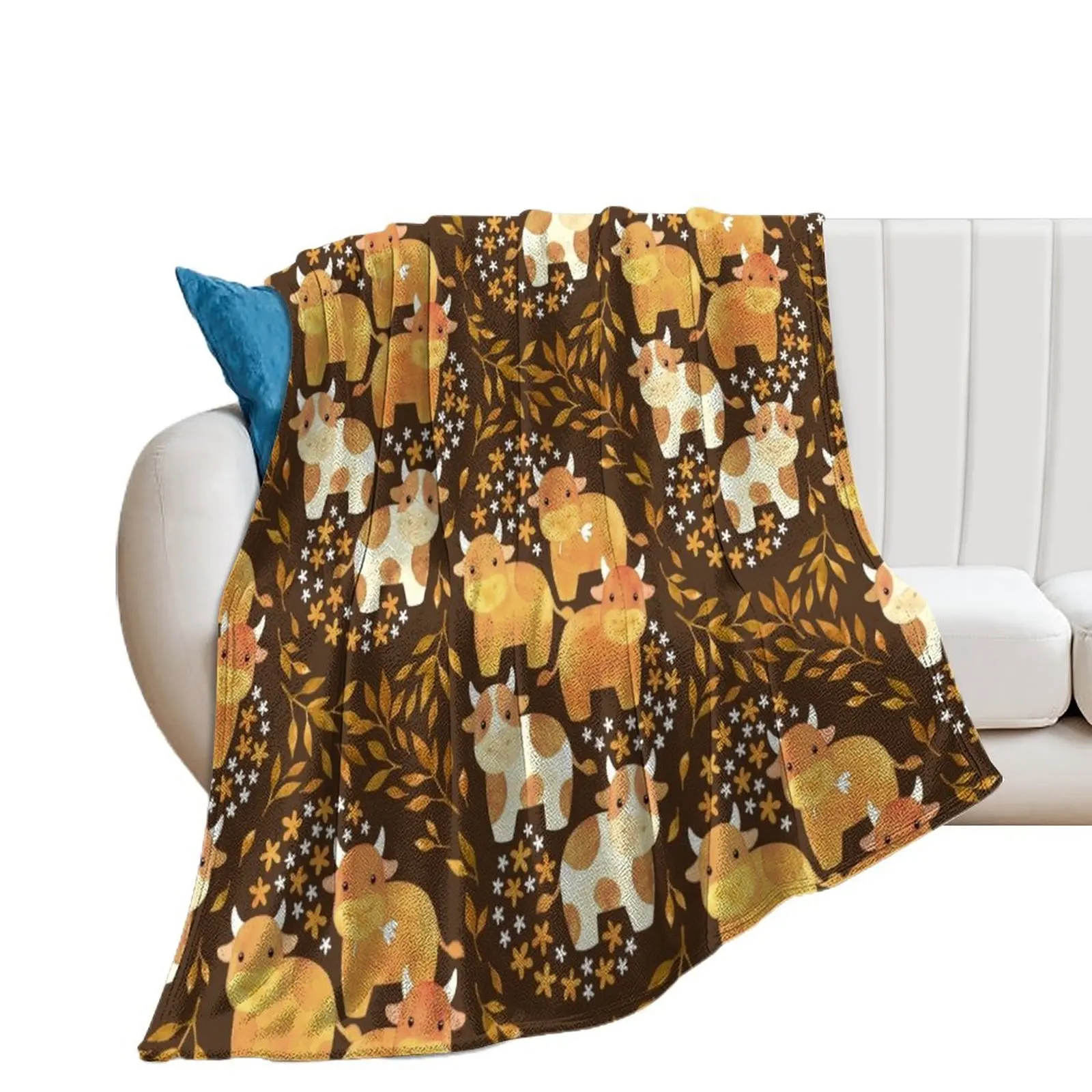 

Whimsical Watercolor Cow-fetti - on chocolate brown Throw Blanket Bed linens warm winter Flannels Extra Large Throw Blankets