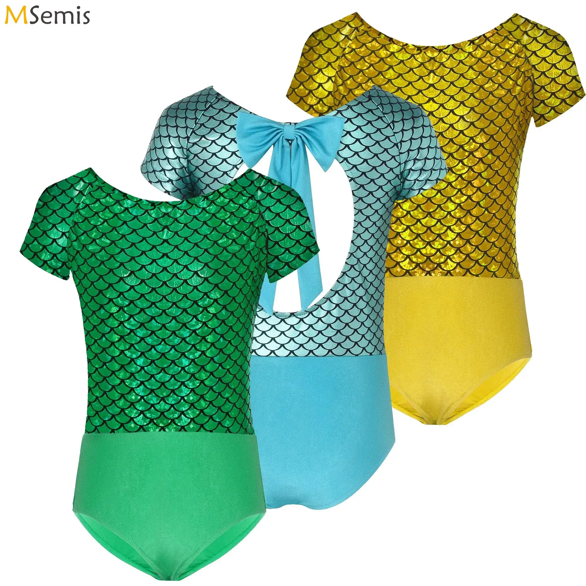 طفل الفتيات الجمباز ثياب مقياس السمك طباعة لامع حورية البحر زي رياضي الجمباز Unitard تراجع Dancewear ارتداءها