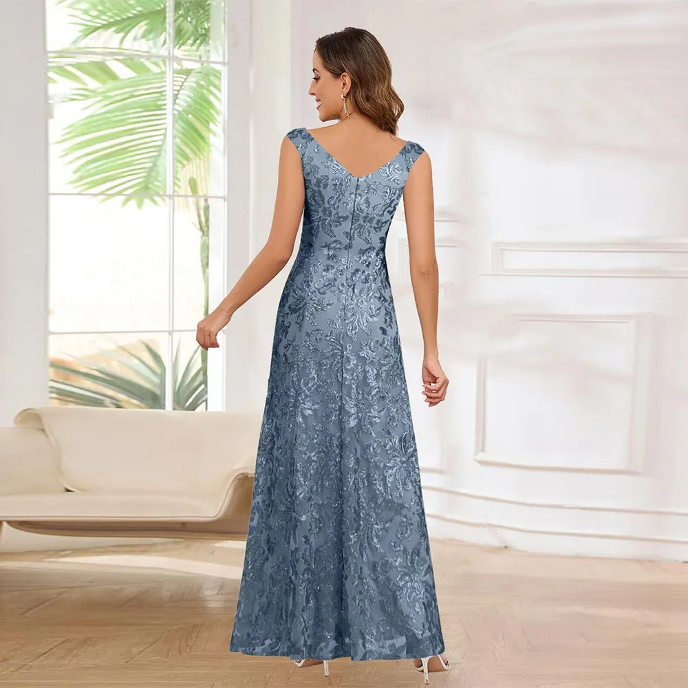 Customized Charming V Neck Mother of Bride Dresses for Women Sleeveless Appliques Sequin Long Formal Evening Dress 2025