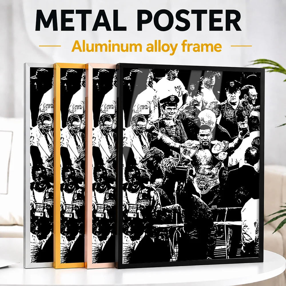 Boxing Victory Framed Metal Poster Personalized Photo High Contrast Style Wall Art For Training Studio Thoughtful Fighter Gift