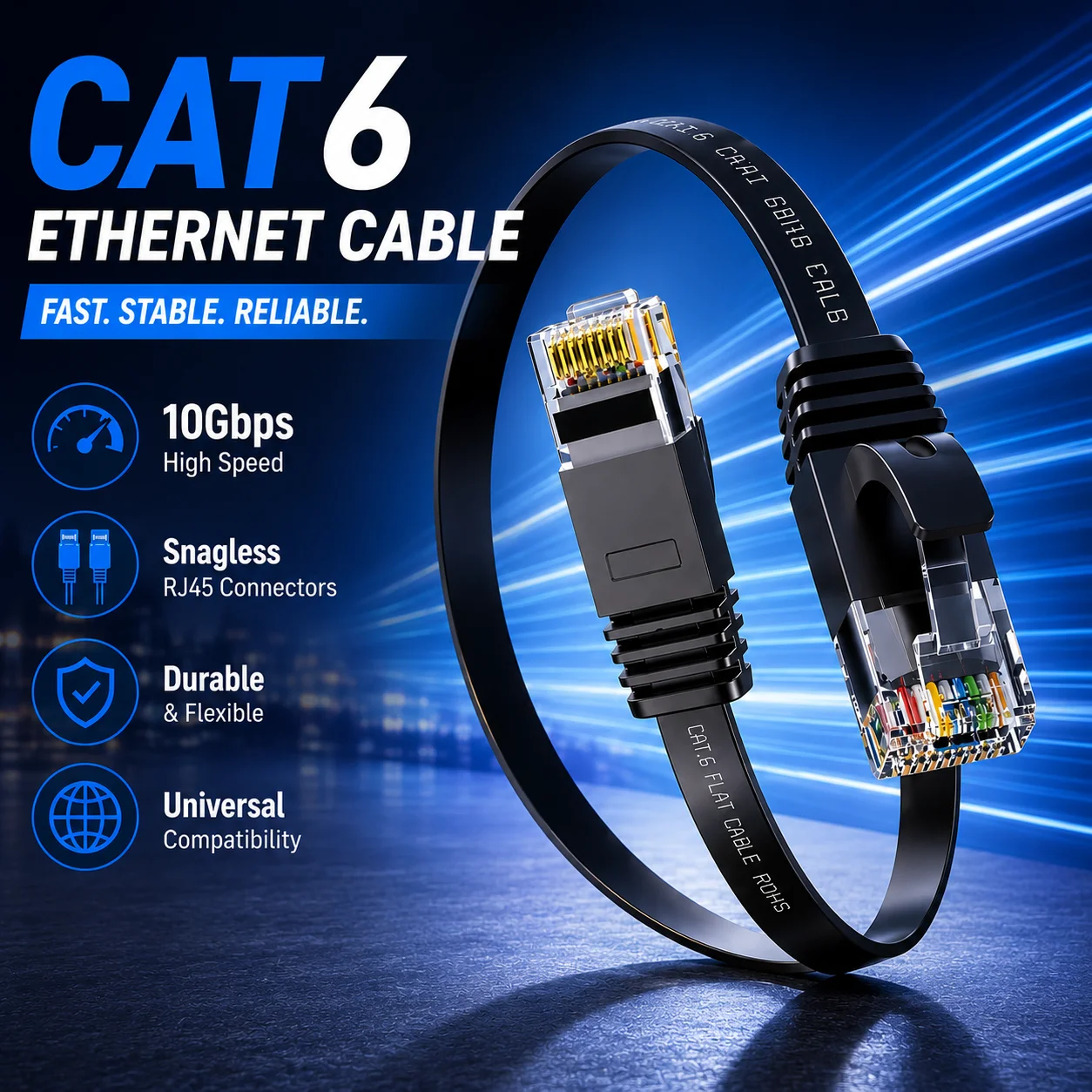 YYTEEK Câble Ethernet CAT 6 plat 0,65/1,65/3,3/6,6/10 pieds pour modem, routeur, ordinateur