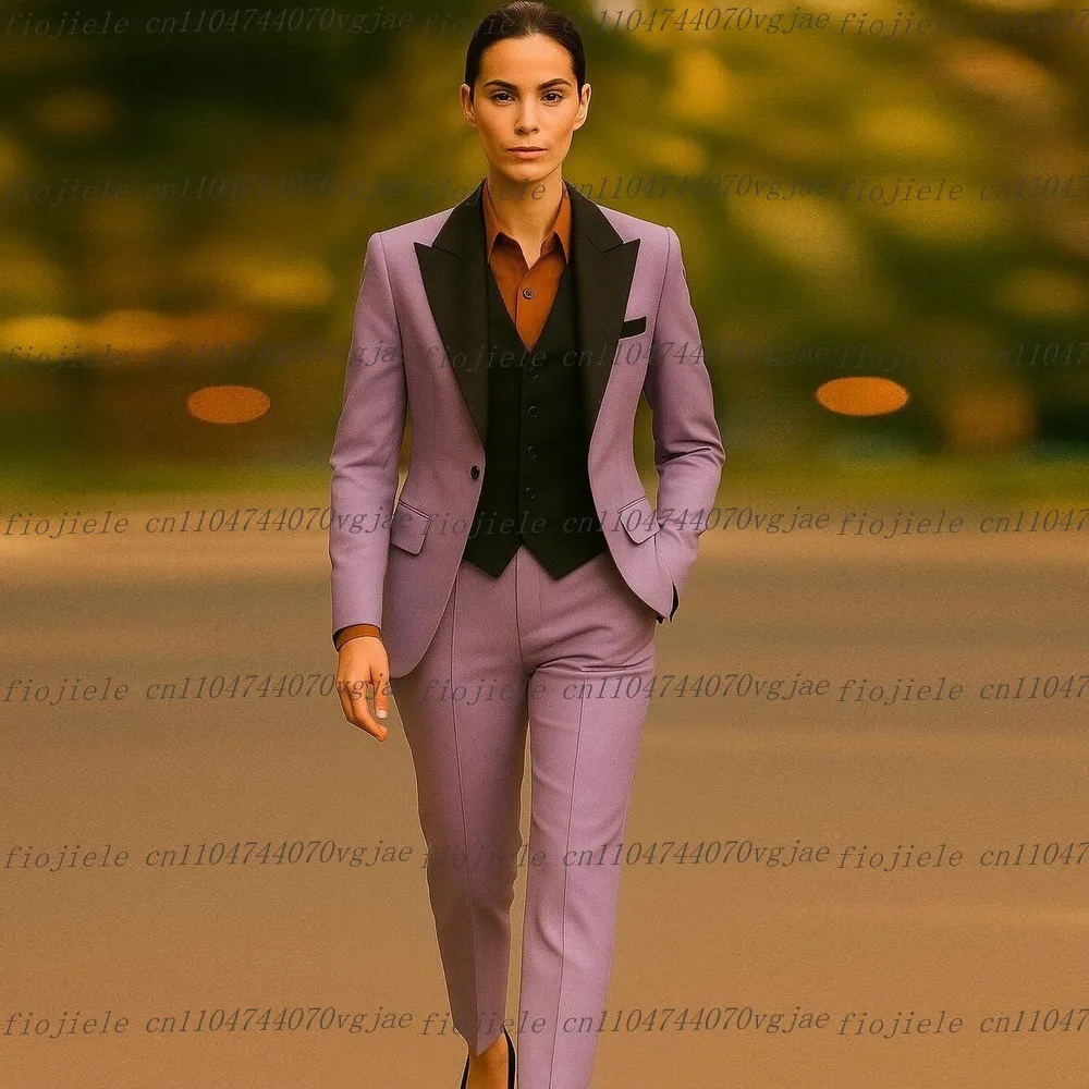 

Лавандовый черный деловой женский костюм для свадебной вечеринки, выпускного вечера, дамы, смокинги для мамы и девочки, костюм из трех предметов, пиджак, жилет, брюки