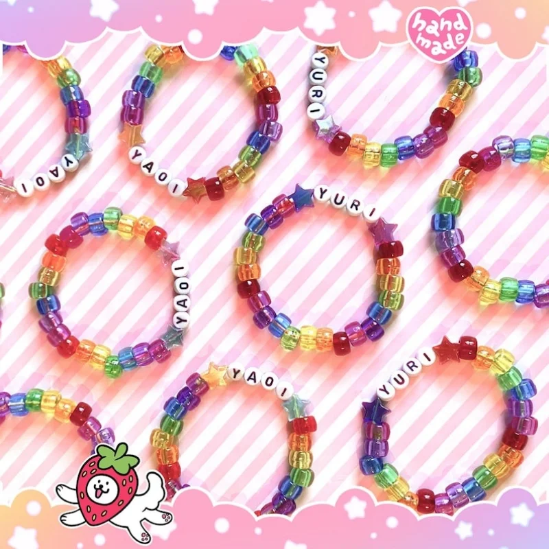 Rainbow Yaoi & Yuri Kandi Bracelet | Super Cute Kidcore Queer Pride Kandi Bead Bracelet