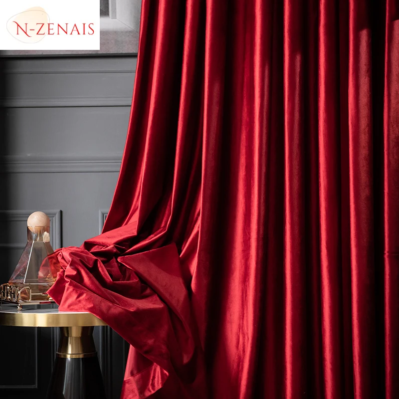 Retro Red Velvet Curtains for Living Room Blackout Bedroom Window Custom Luxury European Valance Tulle Wedding Stage Background