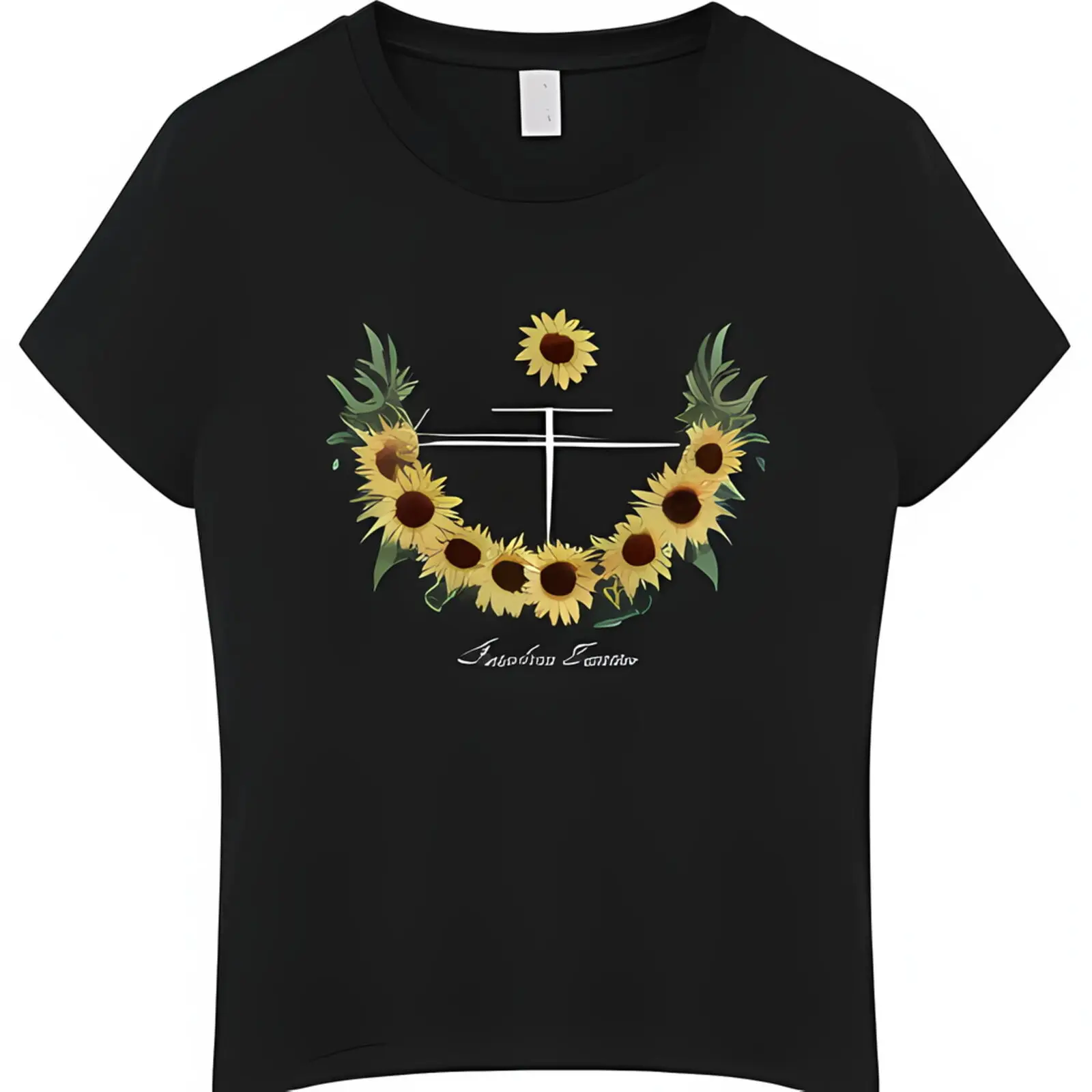 Sunflower Cross Christian T-Shirt Econcert Design Jimbo Style Black T-Shirt