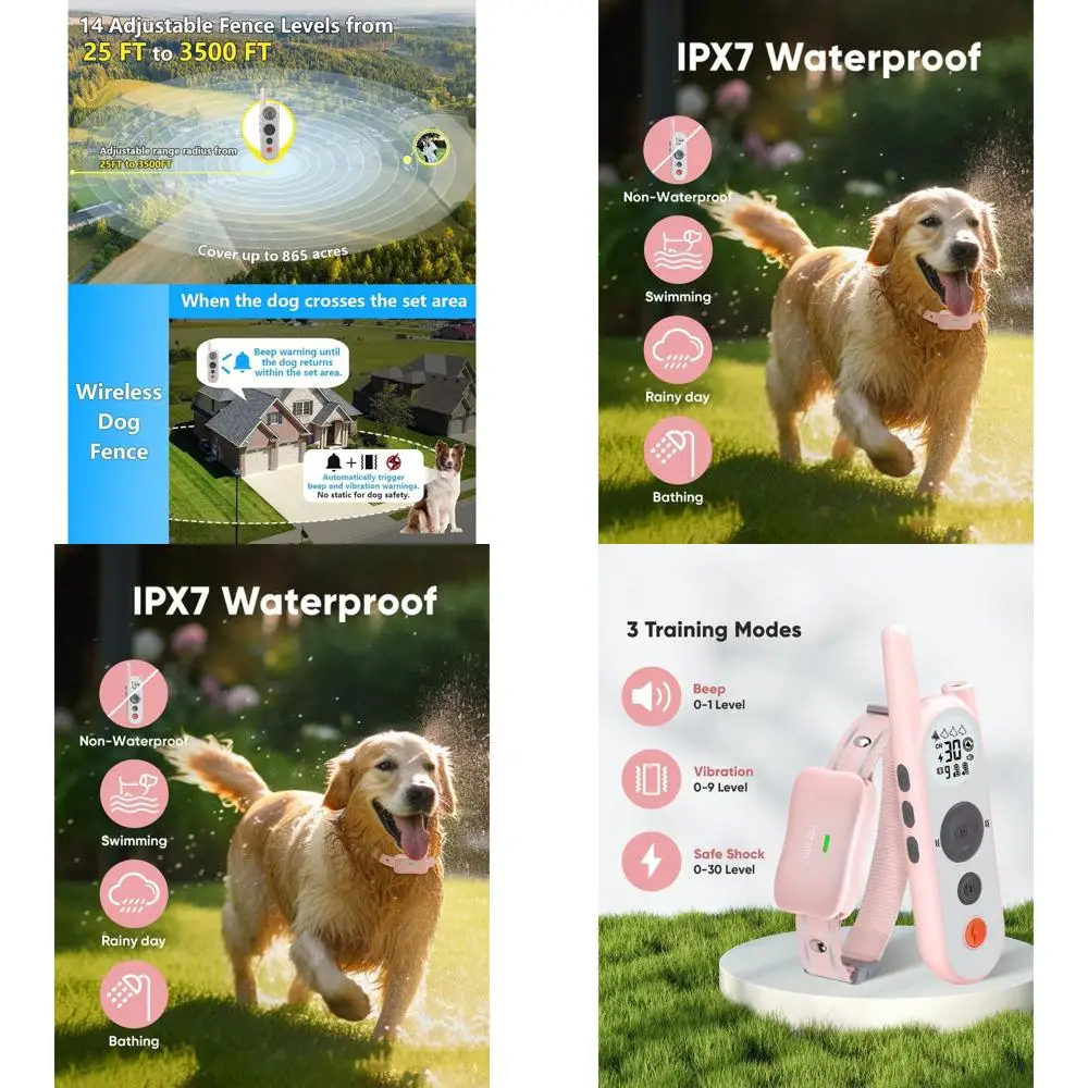 

Wireless Dog Fence System for 2 Dogs, 856 Acre Electric Wireless Fence for Dogs with 2 Collars Perimeter Dog Collar Boundary Saf