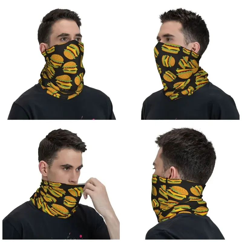 Hamburger burger bandana neck cover printed fast food cartoon face scarf multi-use balaclava hiking for Men Women adult washable