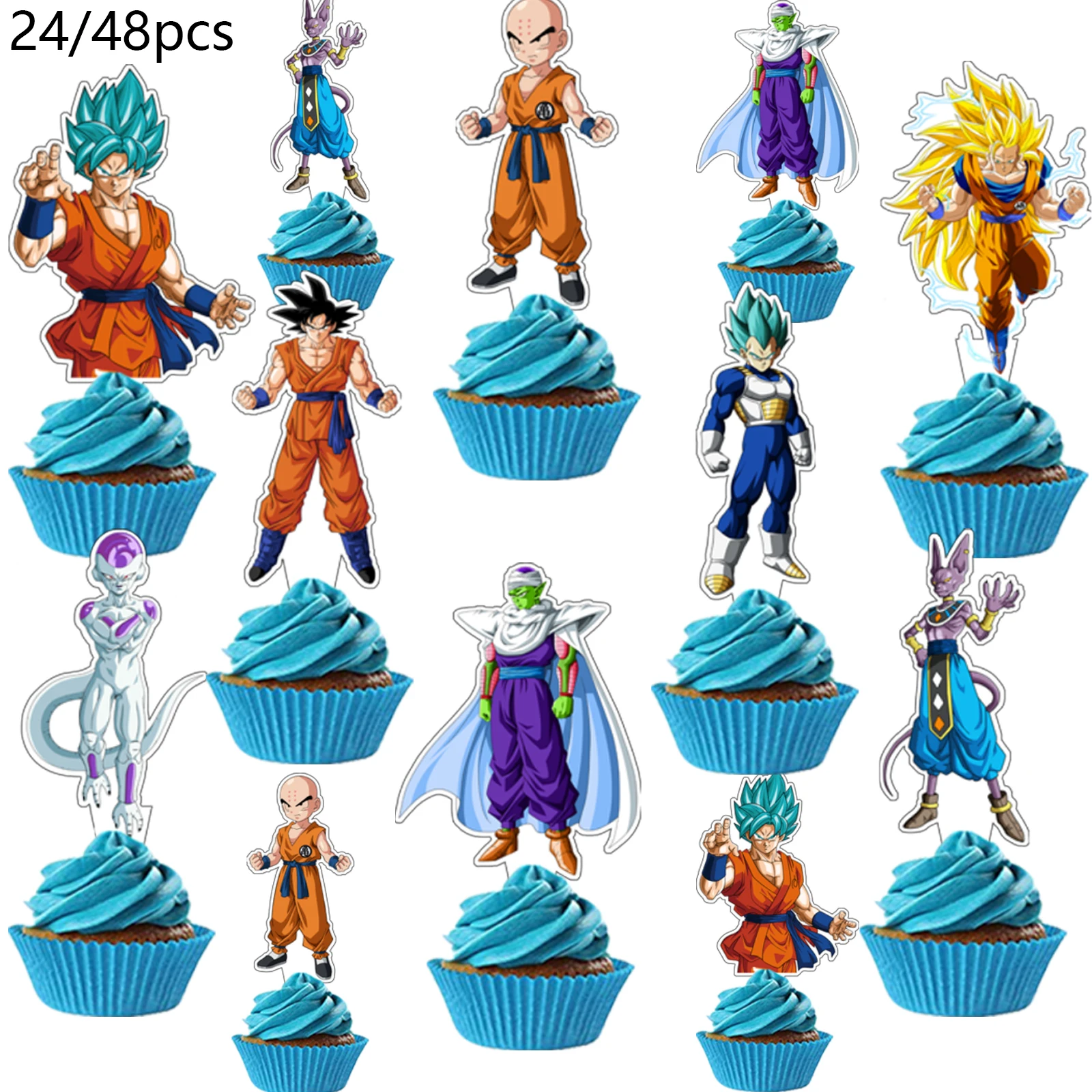 24/48 Uds. Adornos para cupcakes de Dragon Ball, decoraciones de cumpleaños de Dragon Ball, suministros para fiestas temáticas de Dragon Ball