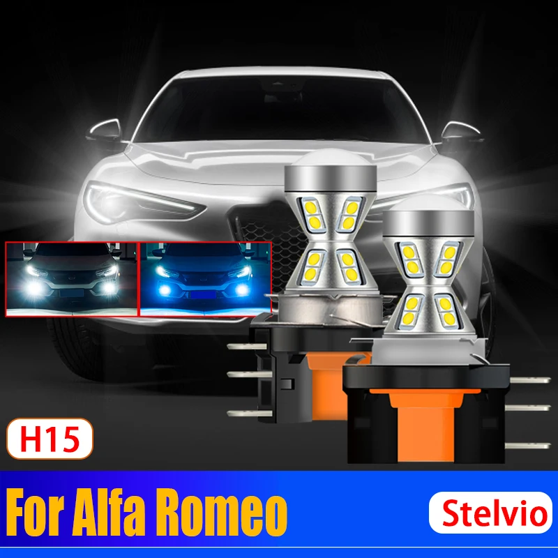 2Pcs Auto High Bright Canbus Error Free H15 LED DRL Front Signal Day Light Bulb Daytime Running Lamp For Alfa Romeo Stelvio 2019