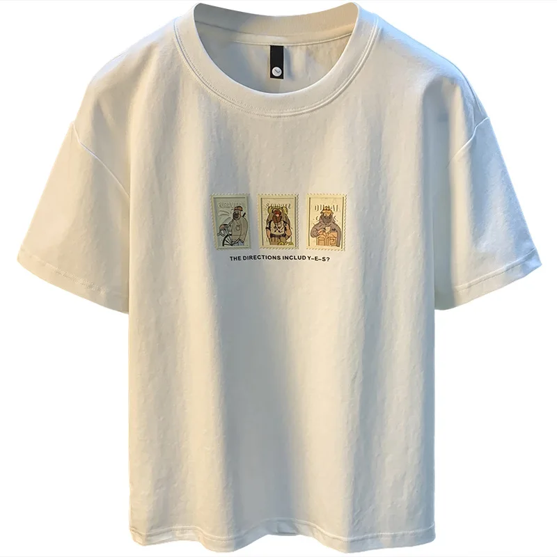 Fashion T-shirt for men in summer 2025, thin design with leather printing, casual loose and versatile short sleeved men's top