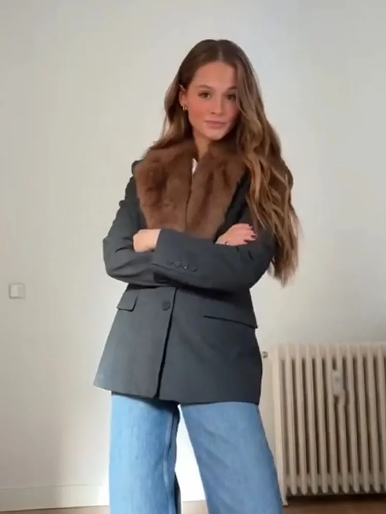 HH Woman Spring Street Style Blazers Solid Pockets Long Sleeves Single Breasted Female Fashion Casual Turn-Down Collar Coats