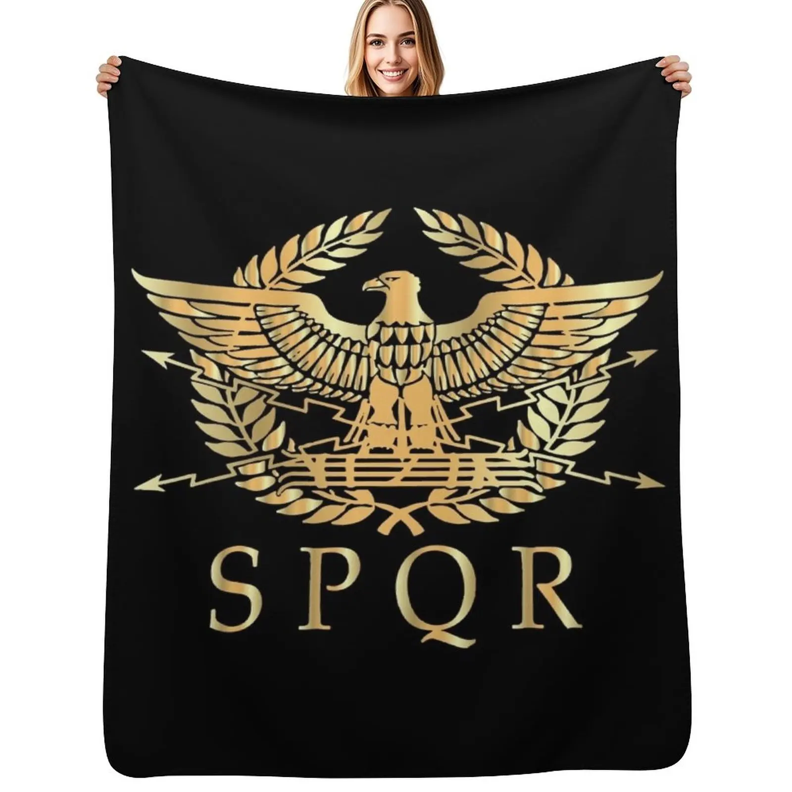 SPQR- Roman Empire Standard Eagle Emblem Vintage Gold Shield Throw Blanket Cute heavy to sleep Weighted Luxury St Bed Blankets