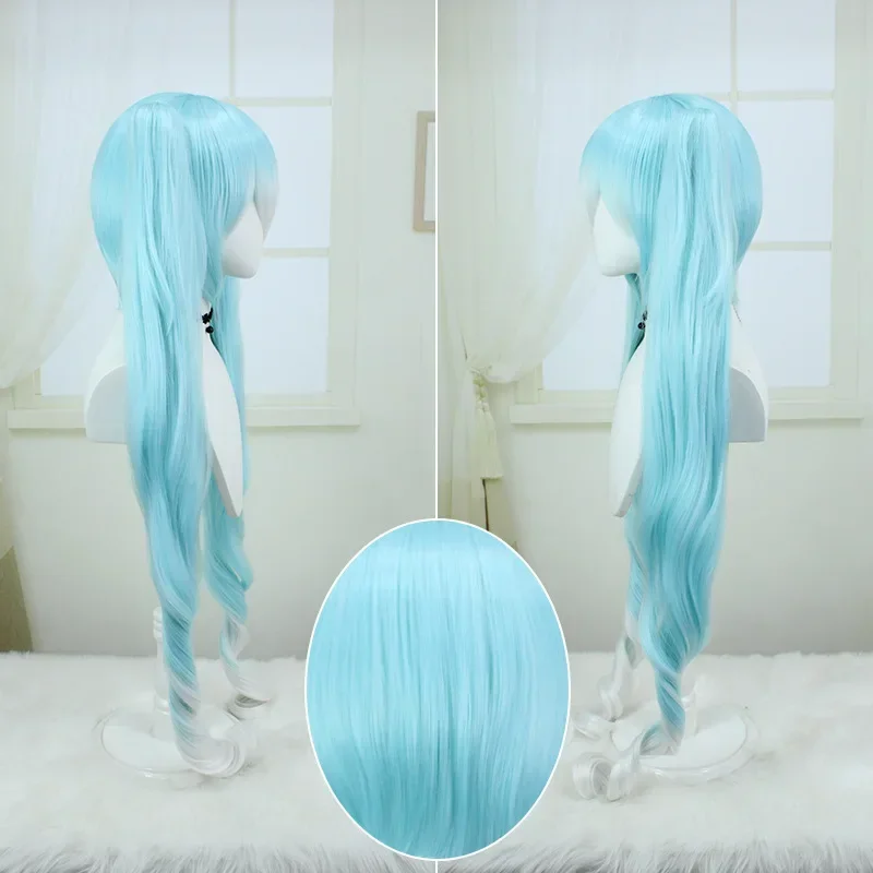 Anime Comic Vocaloid Snow miku light blue gradient wig role play long hair with clip ponytails costume