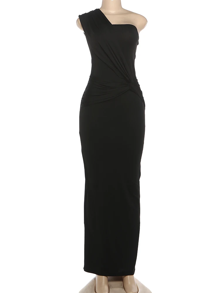 시스터린다 홀로우 원숄더 엘레강트 드레스 여성 섹시 크로스 루치드 슬리브리스 스트레치 스키니 프롬 파티 클럽 패션 베스티도스