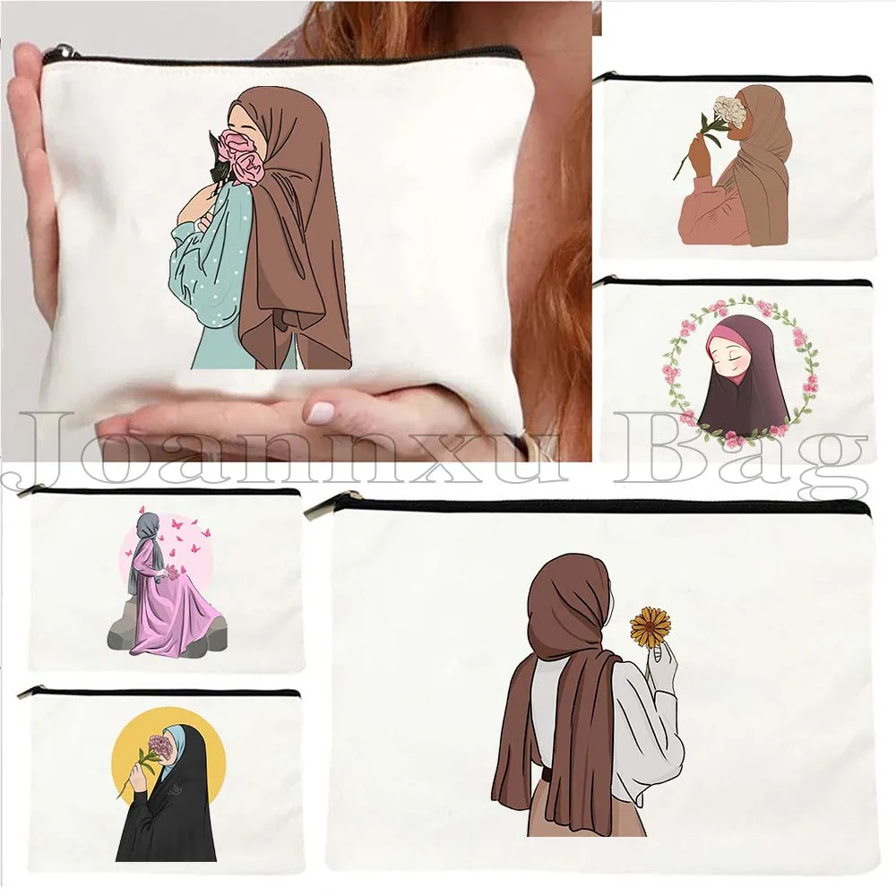 

Watercolor Floral Muslim Hijab Women Muslim islamic islam Arabian Cute Gifts Canvas Cosmetic Makeup Toilet Bag Pencil Case Pouch