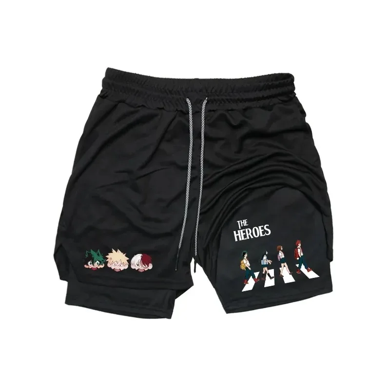 

Мужские компрессионные шорты для бега и тренировок 2-в-1 с двойным слоем, карманом для телефона и петлей для полотенца, спортивная одежда для активного образа жизни