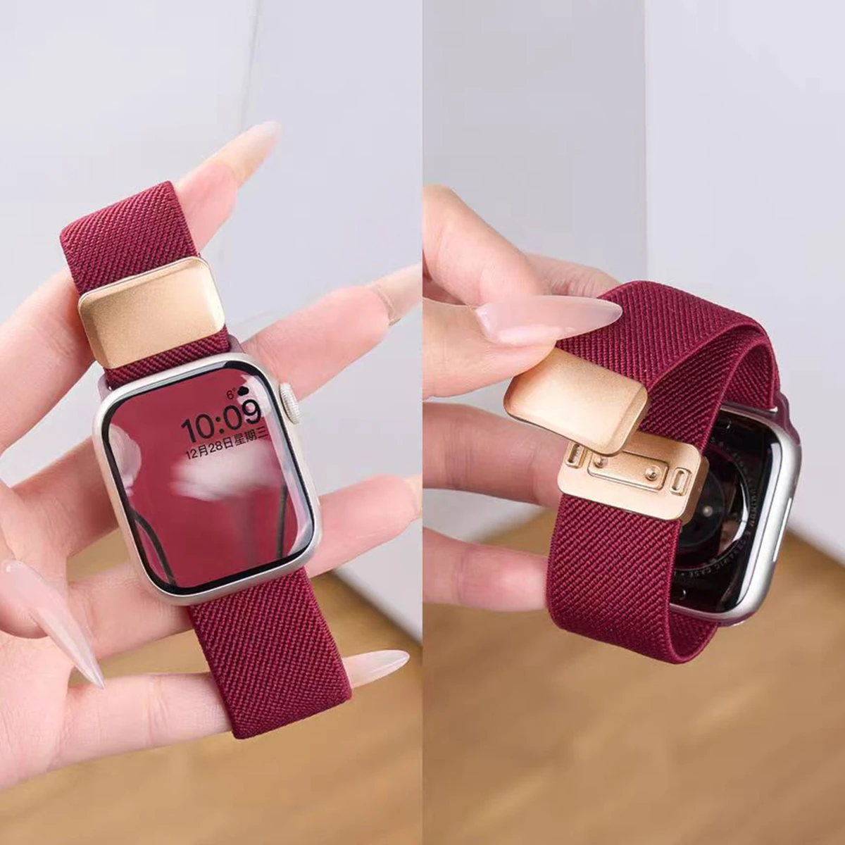 Magnetisches Schlaufenarmband für Apple Watch 40mm 44mm 45mm 49mm 41mm 38mm Scrunchie Nylon Armband iWatch Ultra 2 Series 11 10 9 8 Armband