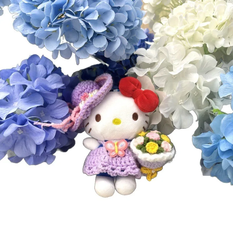 

Kawaii Hello Kitty DIY фиолетовый шерстяной вязальный набор, ручная работа, цветочный плюшевый брелок для куклы, полипропилен, хлопковый наполнитель, школьная сумка, кулон, подарок