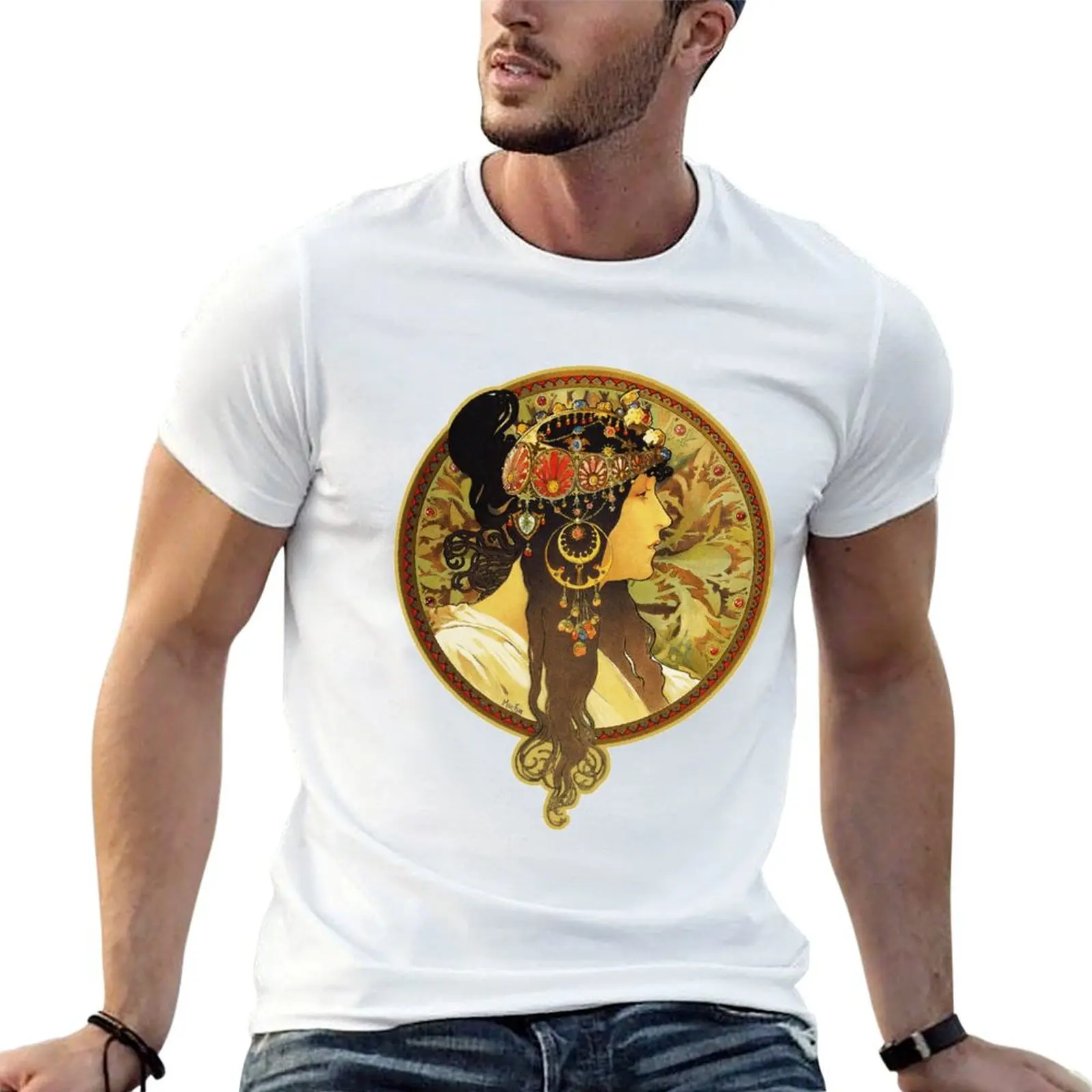 HD Byzantine Heads: Brunette (1897) Mucha T shirts/Pillows/and more T-Shirt Breathable Workout Short Sleeve Top