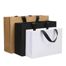 10PCS Paper Gift Bags For Clothes Kraft Thick Bags Birthday Wedding Products Tote Bags Store Shopping Handbag Package Bags