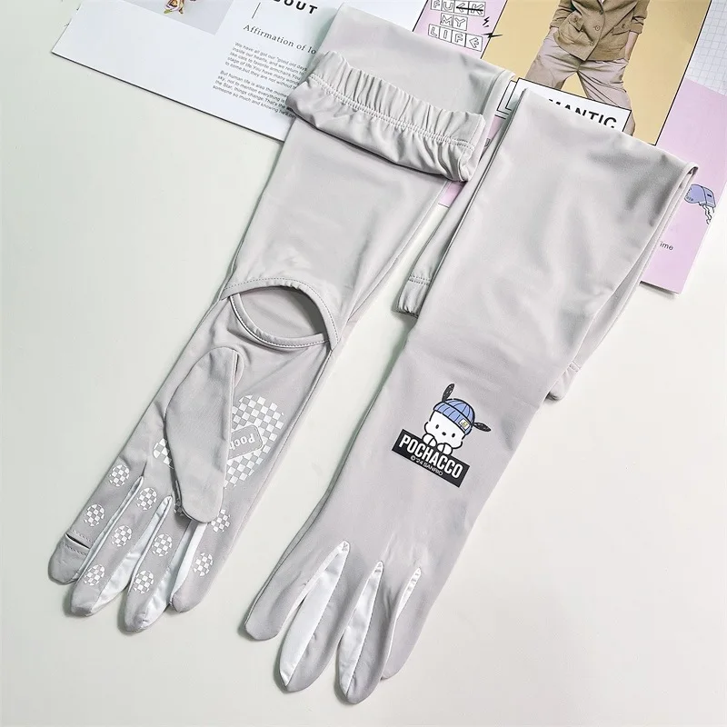 Miniso Sanrio قفازات واقية من الشمس طويلة للربيع والصيف للنساء مستشعر للثلج بالأشعة فوق البنفسجية ومضادة للانزلاق وشاشة لمس للأصابع في الهواء الطلق