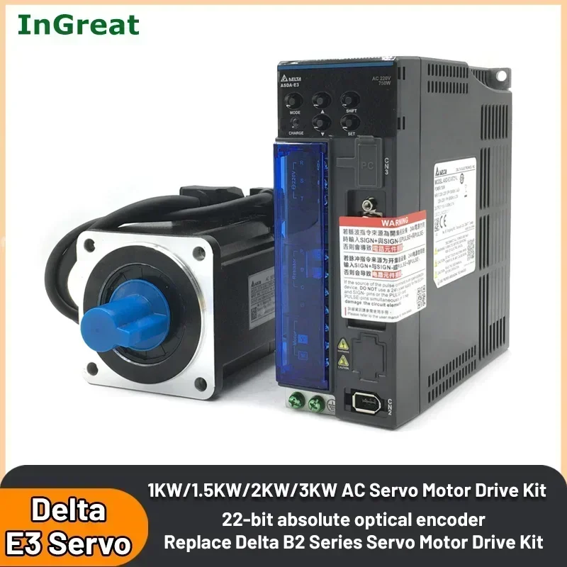 

Delta AC Servo Motor Driver E3 Kit 1KW/1.5KW/2KW/3KW EtherCAT Replace ASD-B2-1021-B+ECMA-C21010RS ASD-B2-1521-B+ECMA-E21315RS