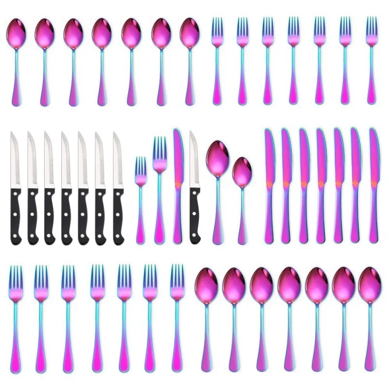 Stainless Steel Cutlery 48 Pcs /Set Western Steak Knife Fork Spoon Tableware Flatware Set Festival Kitchen Dinnerware Gift