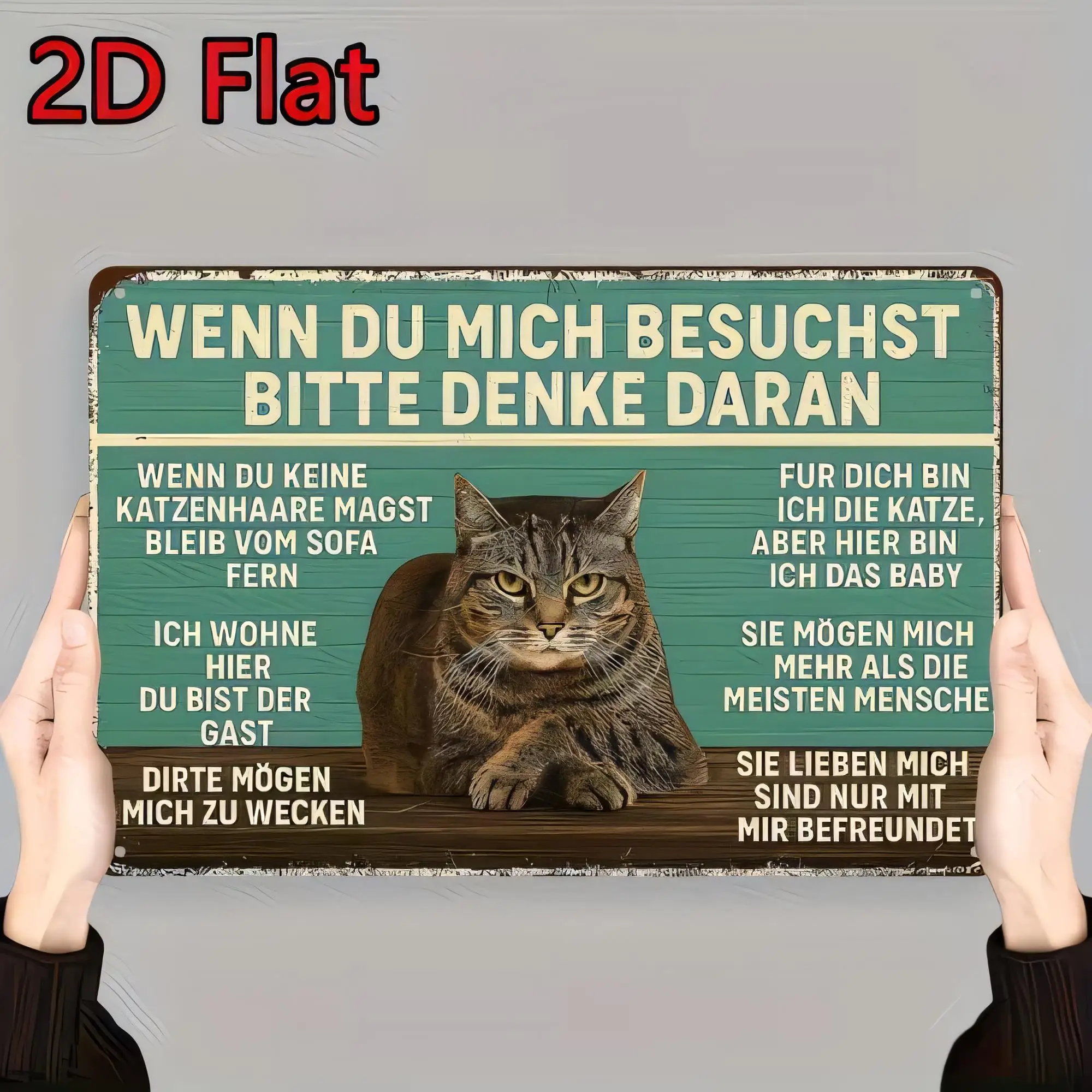 Tin Sign Metal Wall Art 2D Flat Retro Plaque “Wenn du mich besuchst bitte denke daran” Funny German Cat Quote Decor for Home Bar