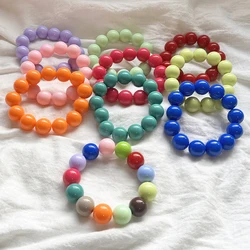 Cute Sweet Colorful Acrylic Big Bead Chunky Bracelet Fluorescent Hand Beaded Simple Stacking Bangles Jewelry Accessories