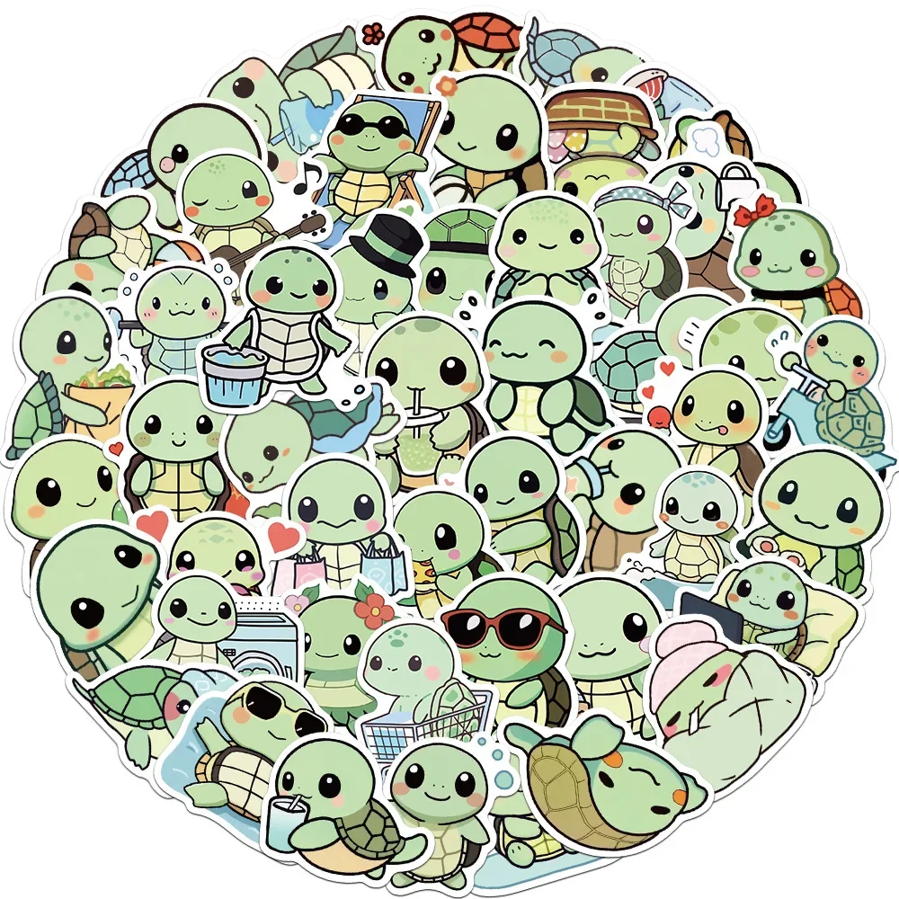 50PCS Cartoon Green Cute Turtle Sticker DIY Decoration Waterproof Phone Case Notes Skateboard Notebook Graffiti Toys Gifts