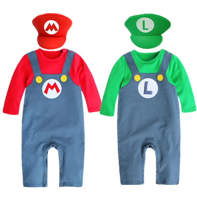 

Toddler Mario Long Sleeve Cotton Romper Anime Infant Super Mario Costume Baby Crawling Romper