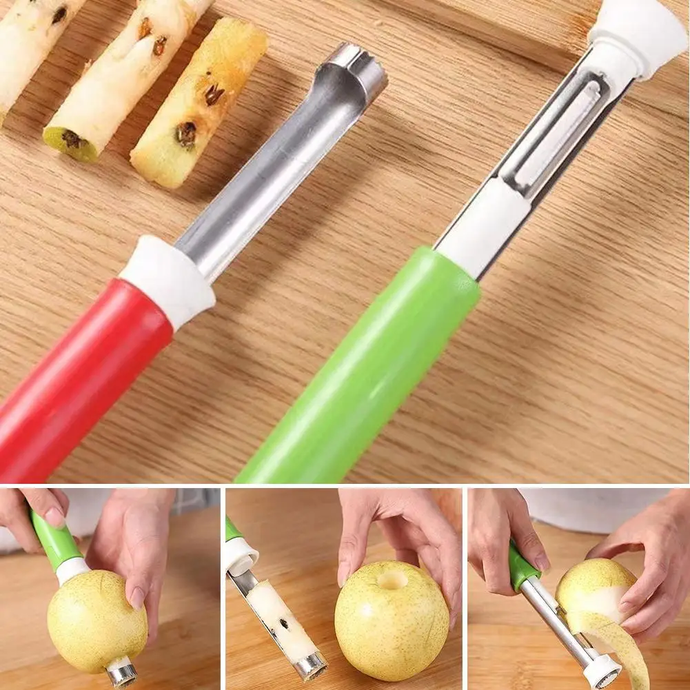 2 In 1 Stainless Steel Fruit Corer Peeler Pear Remover Seed Gadgets Kitchen Parer Vegetable Tool Tool V6k3