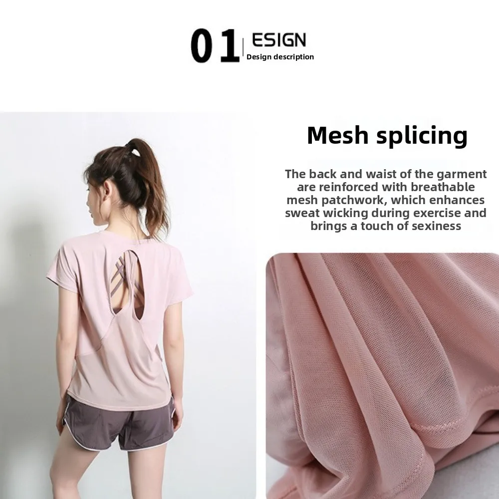 

Comfortable Quick Dry Sports Yoga T-Shirts Short Sleeve Loose Running Shirts Tees Thin Backless Sports Tops Girl