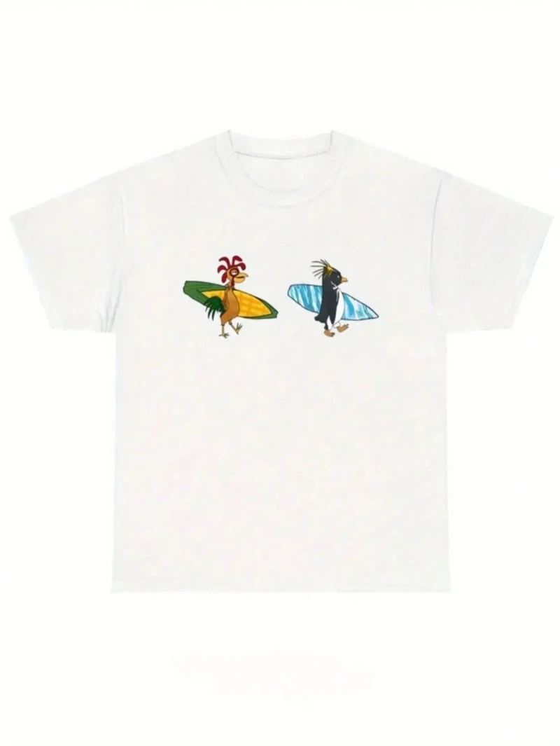 Cody & Chicken Joe Surf Park Unisex T-Shirt  Humorous Cartoon Design Bohemian Style Casual Shirt Suitable for Both Men and Women